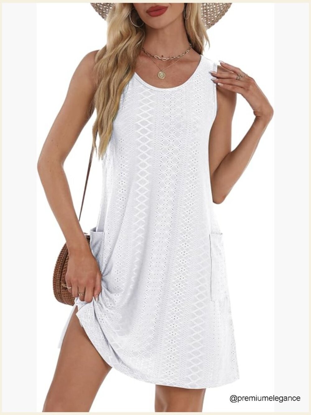 Eyelet Sundress with Pockets, Loose Fit, Sleeveless, Knee Length